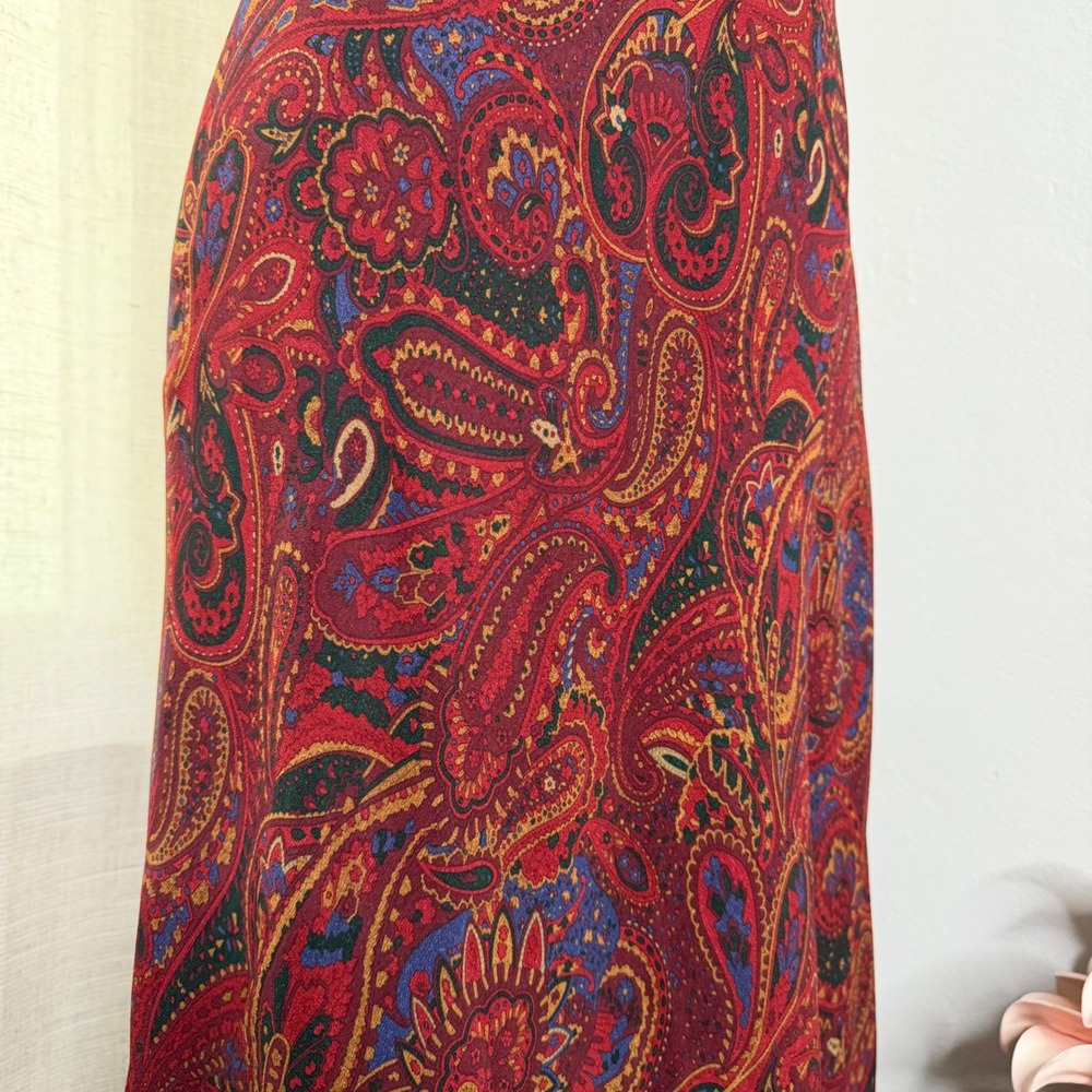 Vintage Lauren Ralph Lauren Maxi Dress Silk Paisley One Shoulder Women's Size 4 - Picture 7 of 10